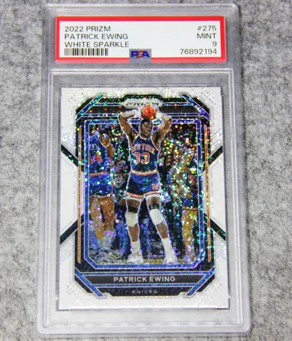 2022-23 Patrick Ewing #275 Panini Prizm White Sparkle Prizm PSA 9 MT - front