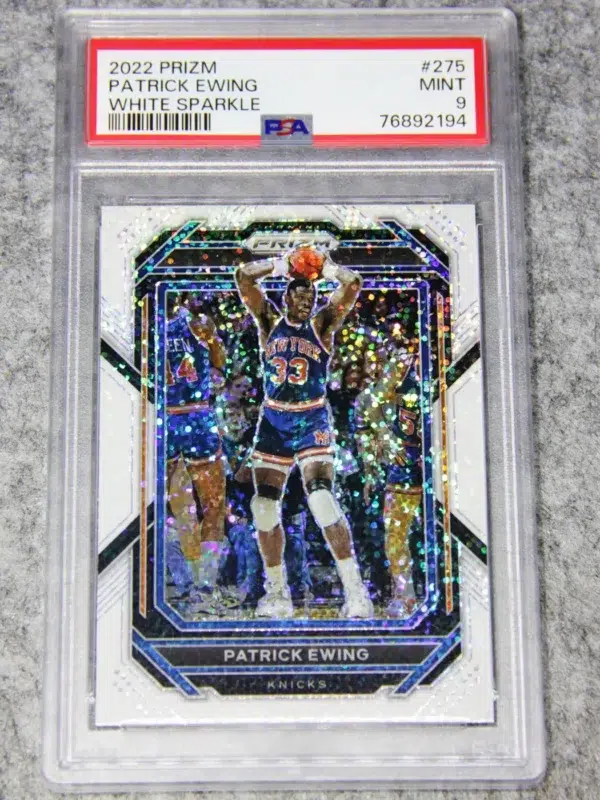 2022-23 Patrick Ewing #275 Panini Prizm White Sparkle Prizm PSA 9 MT - front