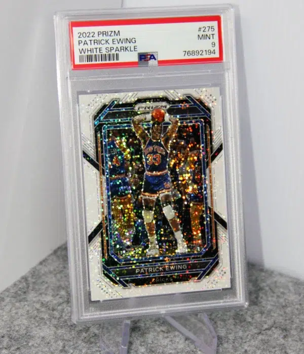 2022-23 Patrick Ewing #275 Panini Prizm White Sparkle Prizm PSA 9 MT - stand