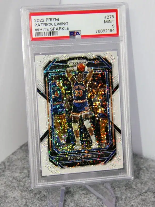 2022-23 Patrick Ewing #275 Panini Prizm White Sparkle Prizm PSA 9 MT - stand
