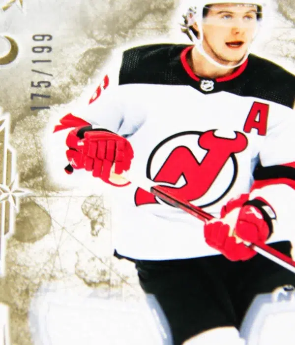 2024-25 Jack Hughes #149 Upper Deck Artifacts Hockey Dual Gold Materials SN#175 - detail