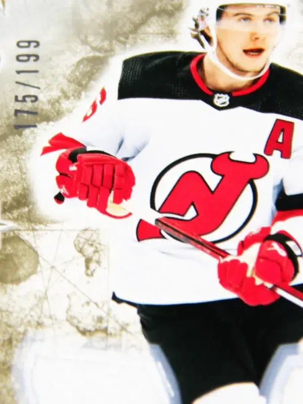 2024-25 Jack Hughes #149 Upper Deck Artifacts Hockey Dual Gold Materials SN#175 - detail