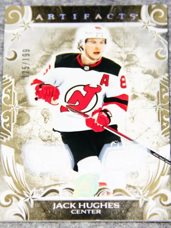 2024-25 Jack Hughes #149 Upper Deck Artifacts Hockey Dual Gold Materials SN#175 - front