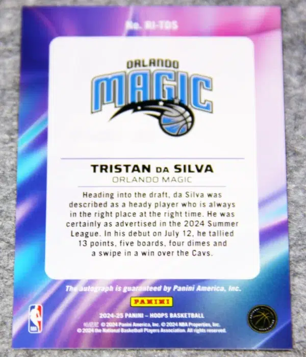 2024-25 Tristan da Silva #RI-TDS Panini NBA Hoops Rookie Ink Autograph RC - back