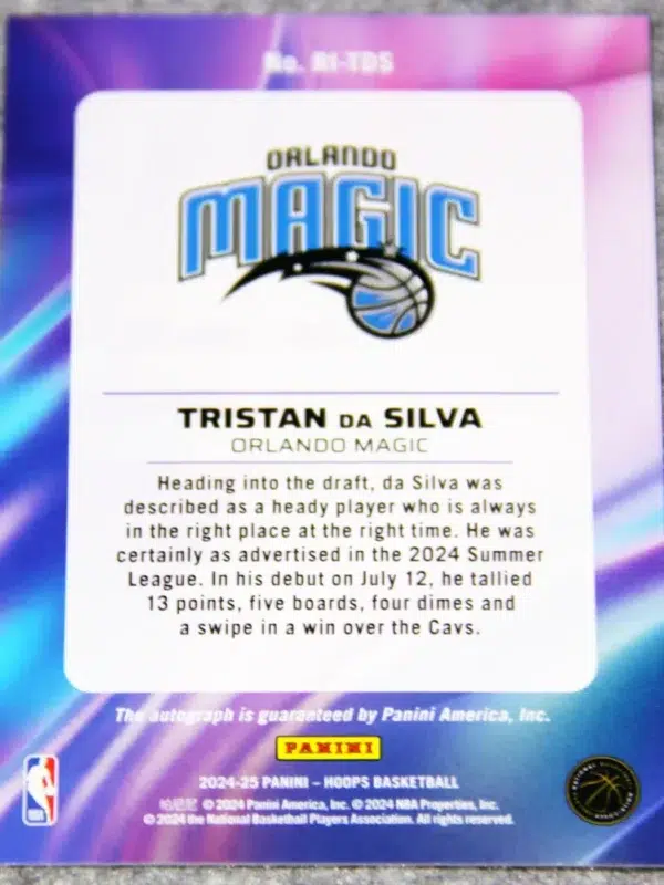 2024-25 Tristan da Silva #RI-TDS Panini NBA Hoops Rookie Ink Autograph RC - back