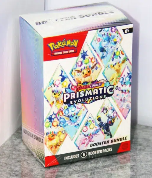 Pokemon TCG Scarlet & Violet Prismatic Evolutions Booster 6pk Bundle - stand