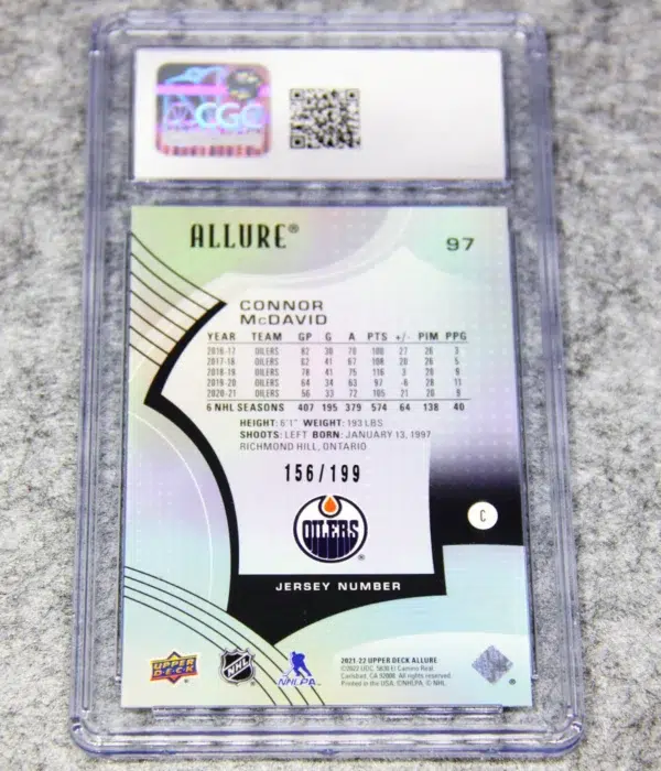 2021-22 Connor McDavid #97 Upper Deck Allure Jersey Number SN#156 CGC 9.5 MINT+ - back