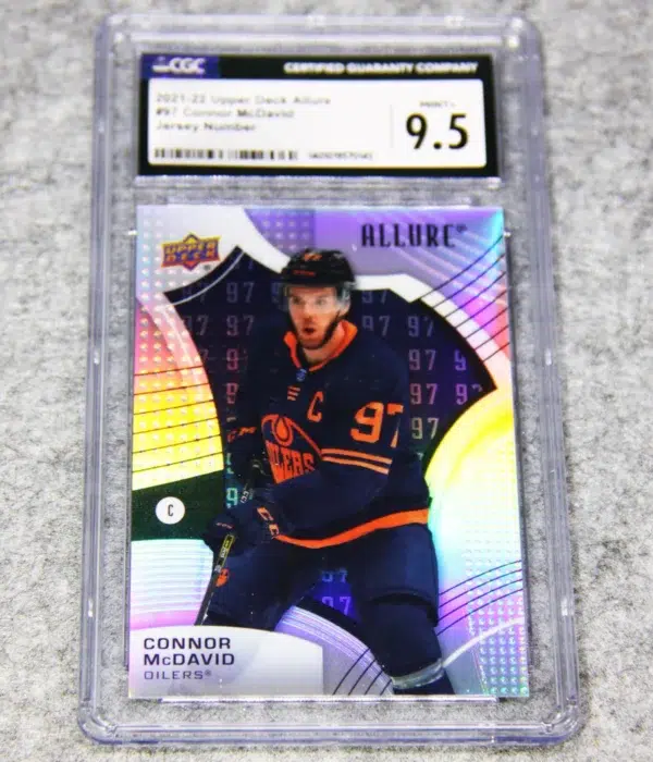 2021-22 Connor McDavid #97 Upper Deck Allure Jersey Number SN#156 CGC 9.5 MINT+ - front