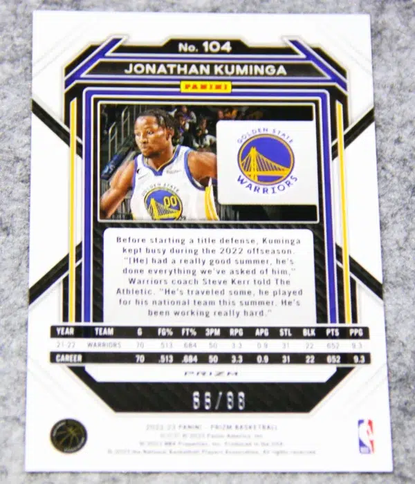 2022-23 Jonathan Kuminga #104 Panini Prizm Choice Red Prizm SN#66 - back