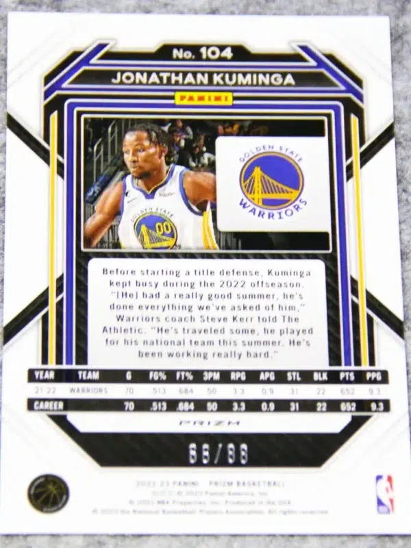 2022-23 Jonathan Kuminga #104 Panini Prizm Choice Red Prizm SN#66 - back