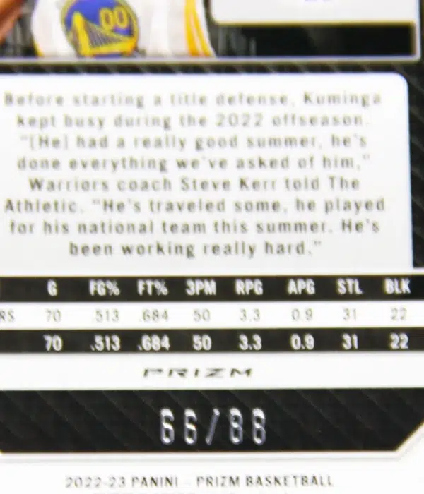 2022-23 Jonathan Kuminga #104 Panini Prizm Choice Red Prizm SN#66 - detail