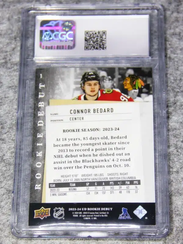 2023-24 Connor Bedard #1 Upper Deck Rookie Debut CGC 9.5 MINT+ - back