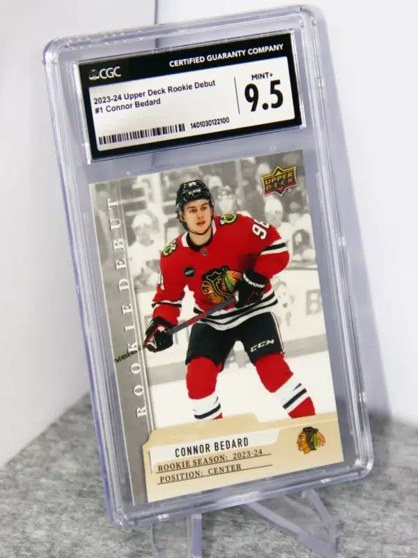 2023-24 Connor Bedard #1 Upper Deck Rookie Debut CGC 9.5 MINT+ - stand