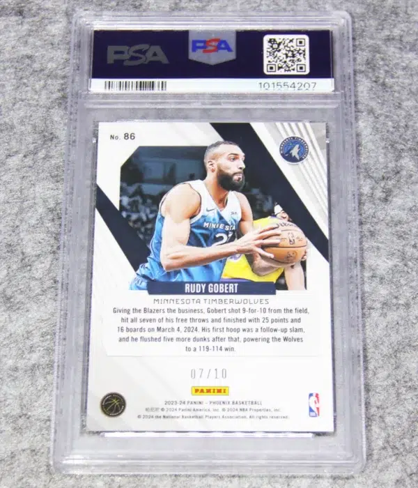 2023-24 Rudy Gobert #86 Panini Phoenix Gold International SN#07 PSA 9 MT - back
