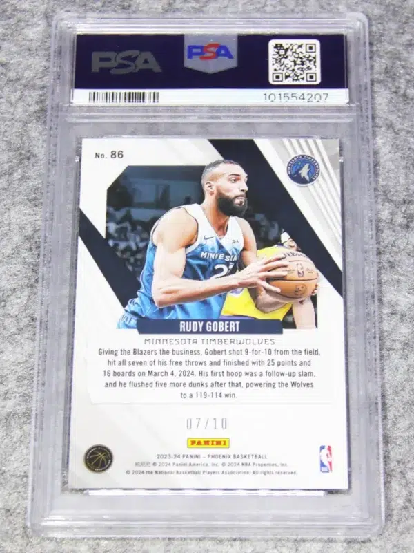 2023-24 Rudy Gobert #86 Panini Phoenix Gold International SN#07 PSA 9 MT - back