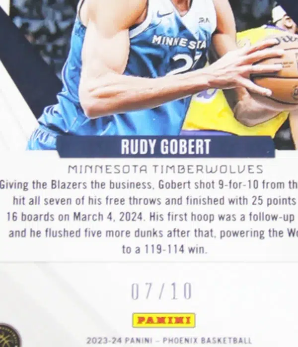 2023-24 Rudy Gobert #86 Panini Phoenix Gold International SN#07 PSA 9 MT - detail
