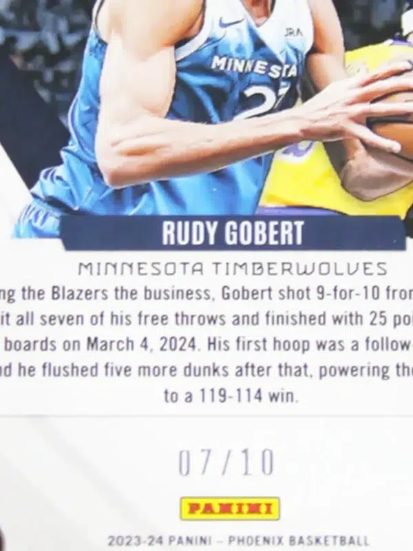 2023-24 Rudy Gobert #86 Panini Phoenix Gold International SN#07 PSA 9 MT - detail