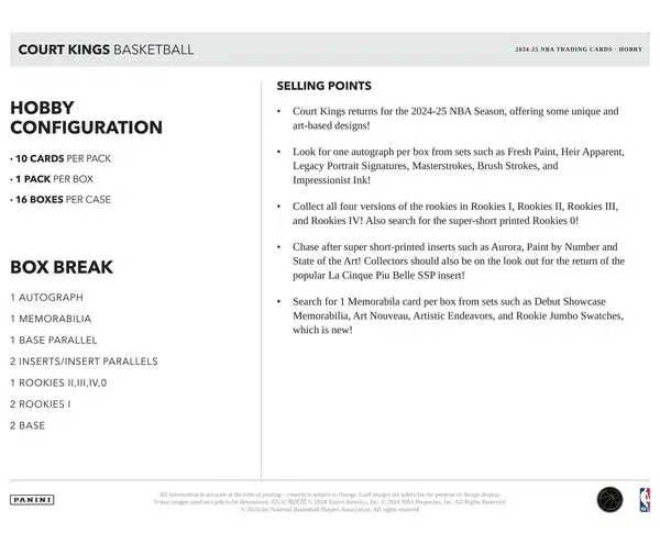 2024-25 Panini Court Kings NBA Basketball Hobby Box - supplier6