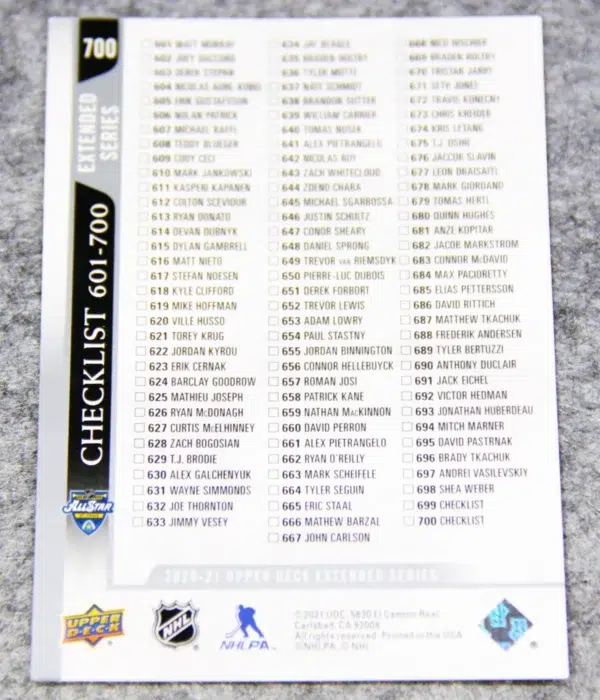 2020-21 Leon Draisaitl & Connor McDavid #700 Upper Deck Extended Serries Checklist - back