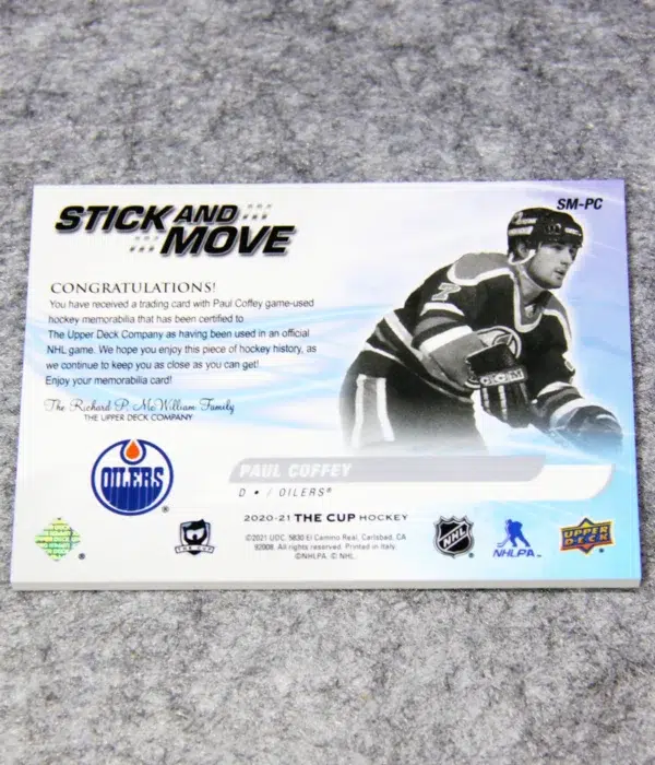 2020-21 Paul Coffey #SM-PC Upper Deck The Cup Stick and Move Stick Relic SN#18 - back