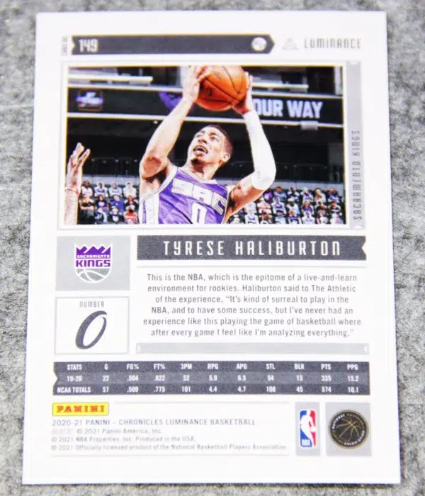 2020-21 Tyrese Haliburton #149 Panini Chronicles Luminance RC - back