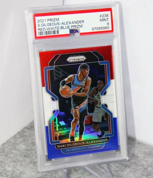 2021-22 Shai Gilgeous-Alexander #238 Panini Prizm Red White & Blue Prizm PSA 9 MT - stand
