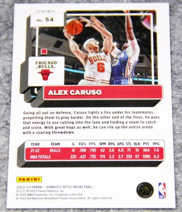 2022-23 Alex Caruso #54 Panini Donruss Optic Choice Blue Mojo Prizm SN#18 - back
