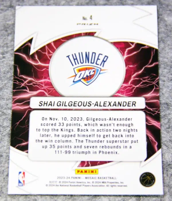2023-24 Shai Gilgeous-Alexander #4 Panini Mosaic Green Prizm Thunder Road - back
