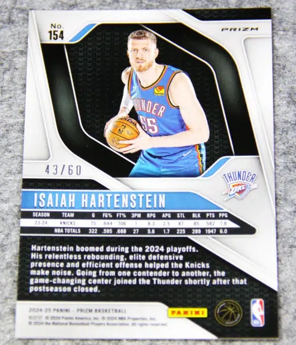 2024-25 Isaiah Hartenstein #154 Panini Prizm Orange Wave Prizm SN#43 - back