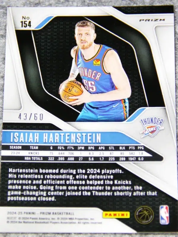 2024-25 Isaiah Hartenstein #154 Panini Prizm Orange Wave Prizm SN#43 - back