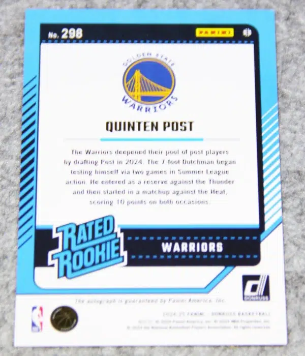 2024-25 Quinten Post #298 Panini Donruss Rated Rookie Red Choice RC SN#58 - back