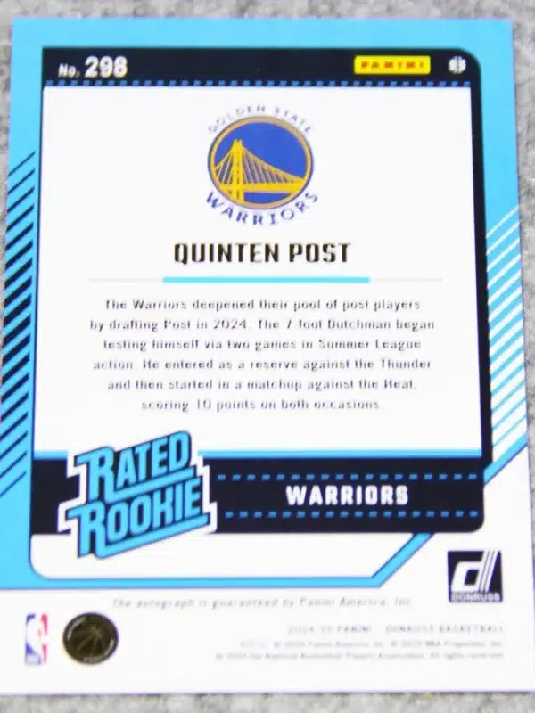 2024-25 Quinten Post #298 Panini Donruss Rated Rookie Red Choice RC SN#58 - back