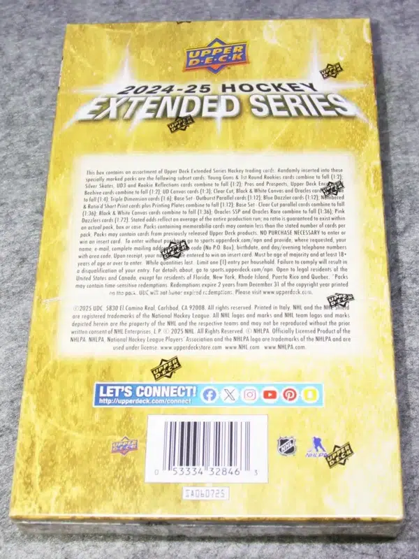 2024-25 Upper Deck Hockey Extended Series Hobby Box - back