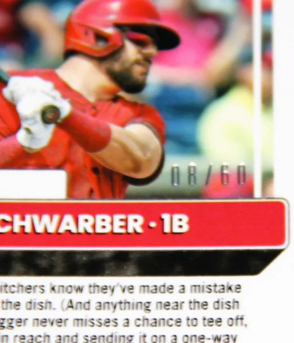 2022 Kyle Schwarber #139 Panini Donruss Optic Red Prizm SN#6 - detail