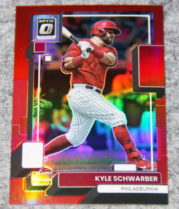2022 Kyle Schwarber #139 Panini Donruss Optic Red Prizm SN#6 - front