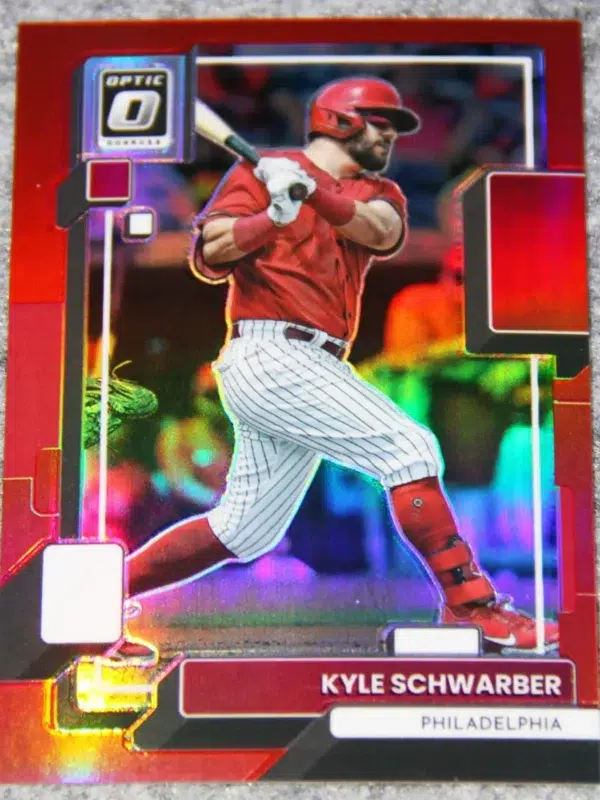 2022 Kyle Schwarber #139 Panini Donruss Optic Red Prizm SN#6 - front