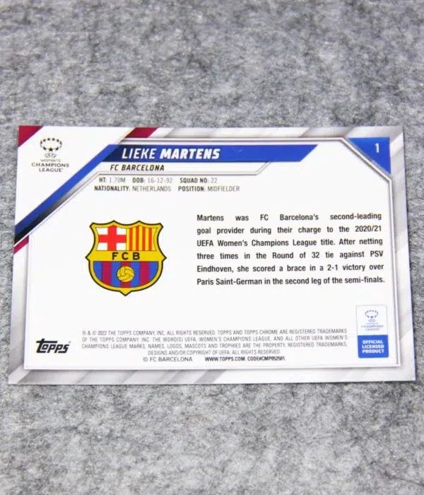 2022 Lieke Martens #1 Topps Chrome UEFA Women's Champions League RC - back