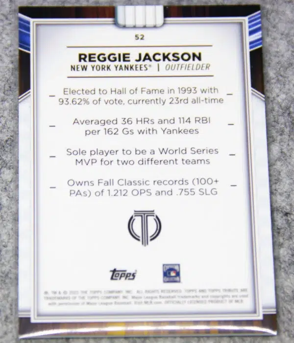 2022 Reggie Jackson #52 Topps Tribute - back