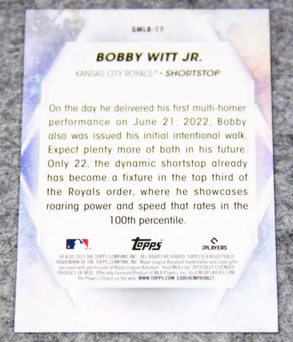 2023 Bobby Witt Jr. #SMLB-17 Topps Series 1 Stars Of MLB - back