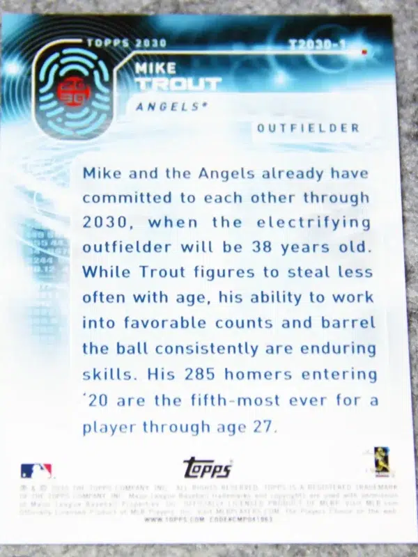 2023 Mike Trout #T2030-1 Topps 2030 Silver Disco Refractor - back