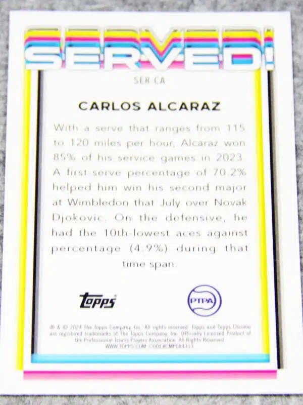 2024 Carlos Alcaraz #SER-CA Topps Chrome Tennis Served! Refractor - back