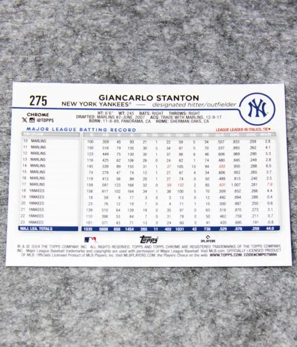 2024 Giancarlo Stanton #275 Topps Chrome Prism Refractor - back