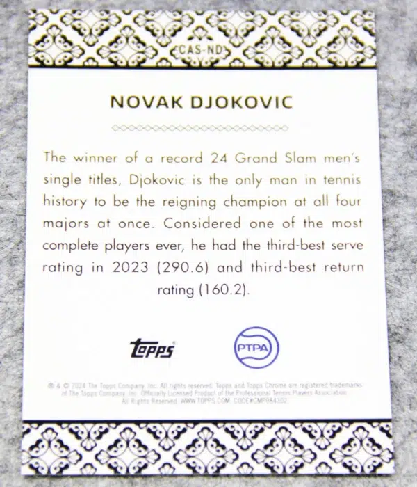 2024 Novak Djokovic #CAS-ND Topps Chrome Tennis Aces - back