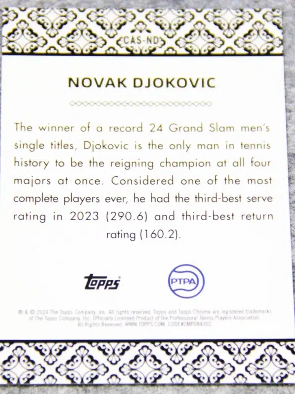 2024 Novak Djokovic #CAS-ND Topps Chrome Tennis Aces - back