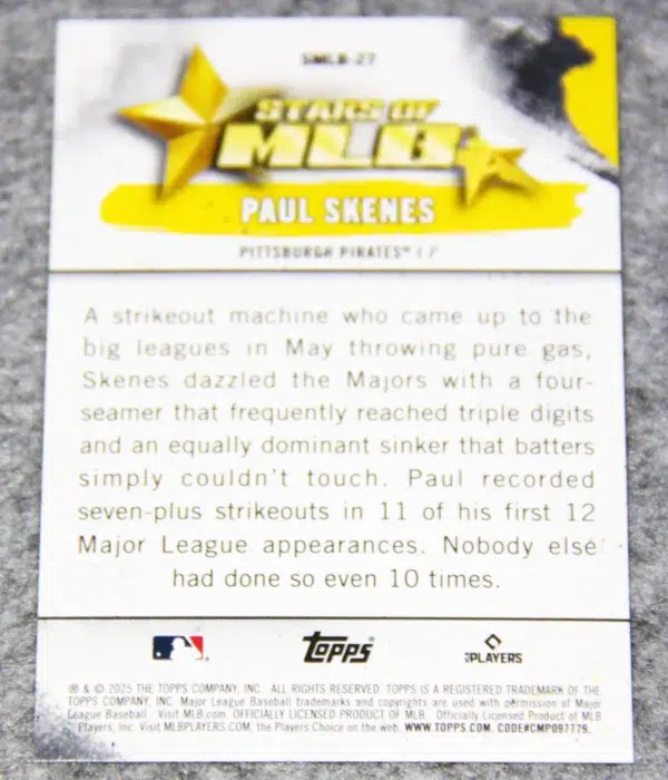 2025 Paul Skenes #SMLB-27 Topps Stars of MLB - back