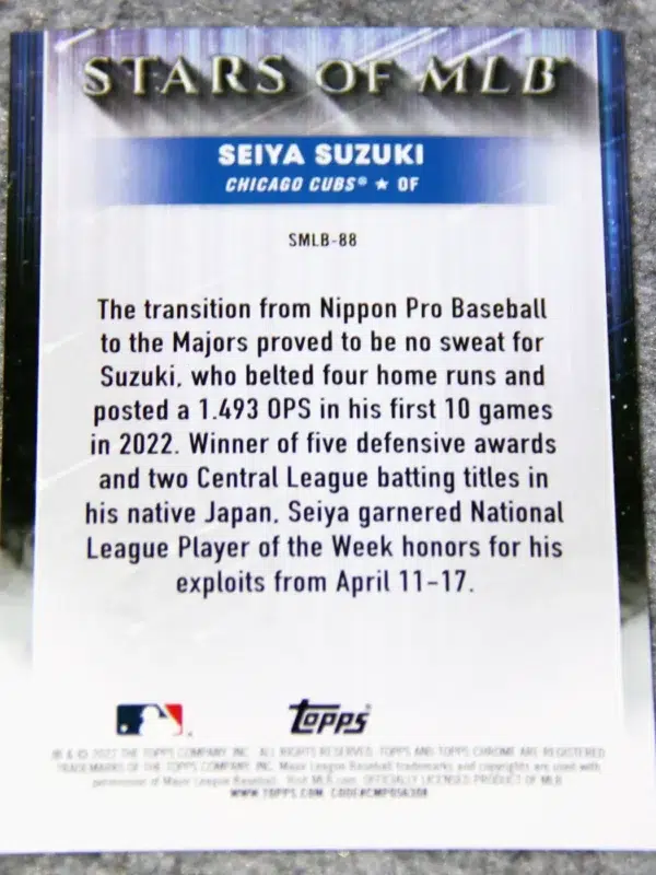 2022 Seiya Suzuki #SMLB-88 Topps Stars of MLB - back