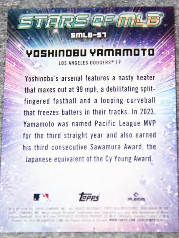 2024 Yoshinobu Yamamoto #SMLB-57 Topps Stars of MLB - back