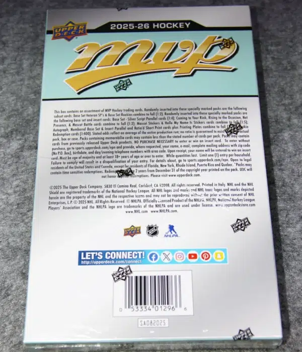 2025-26 Upper Deck MVP Hockey NHL Hobby Box - back