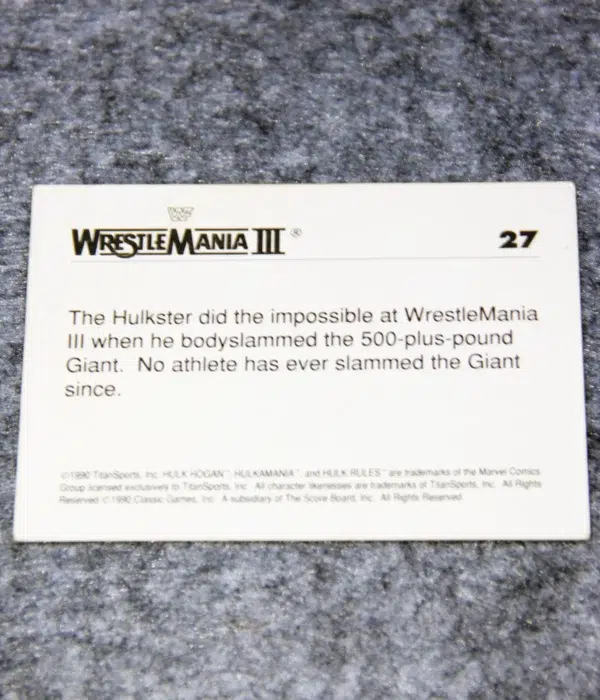 1990 Hulk Hogan #27 Score Board Hulkster vs The Giant Wrestle Mania III