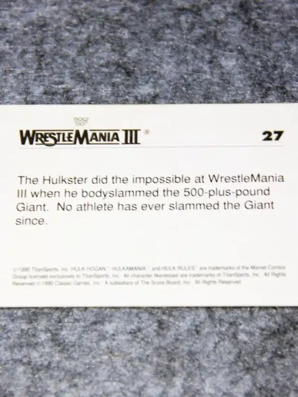 1990 Hulk Hogan #27 Score Board Hulkster vs The Giant Wrestle Mania III